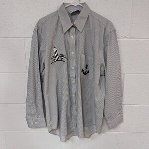 Las Olas Mens Striped Light House Button Down Shirt, Large